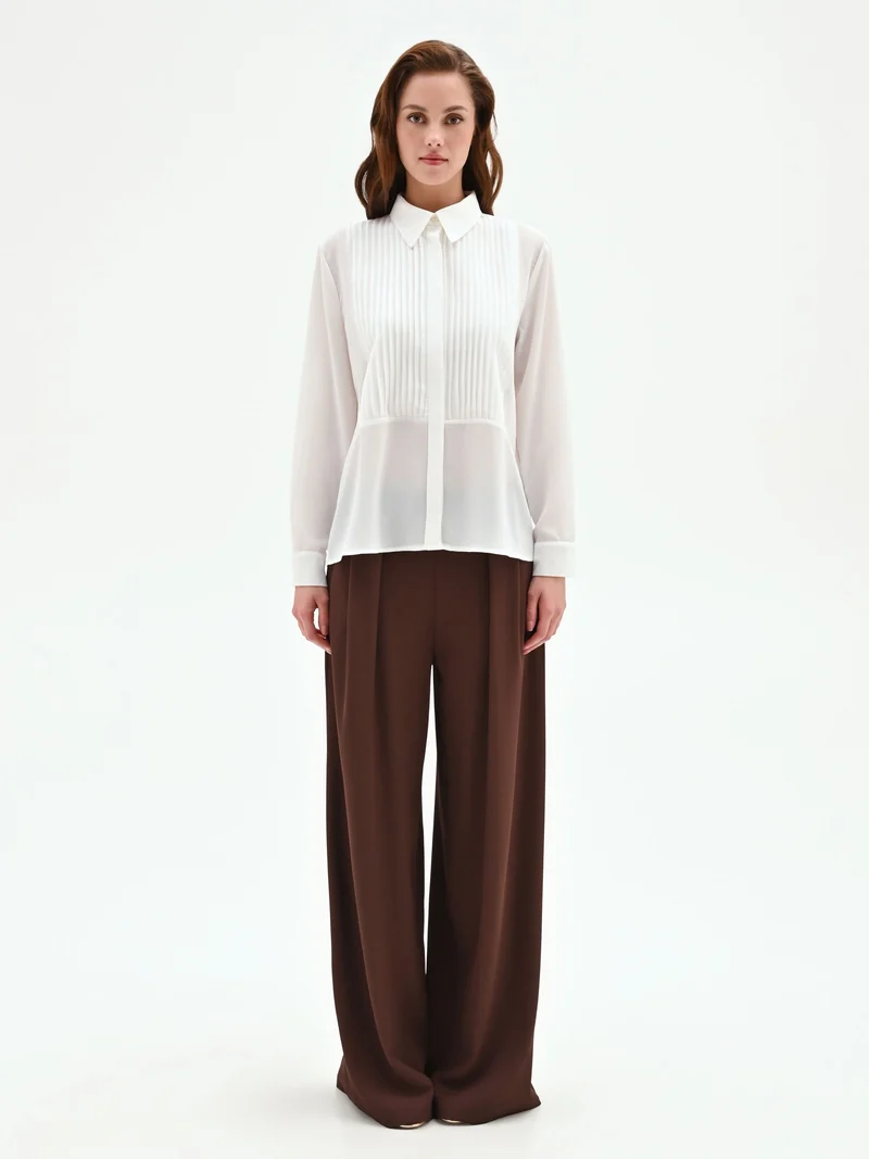 Camicia panna bianco con plastron plissé