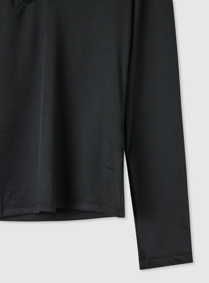 T-shirt a maniche lunghe con pizzo
