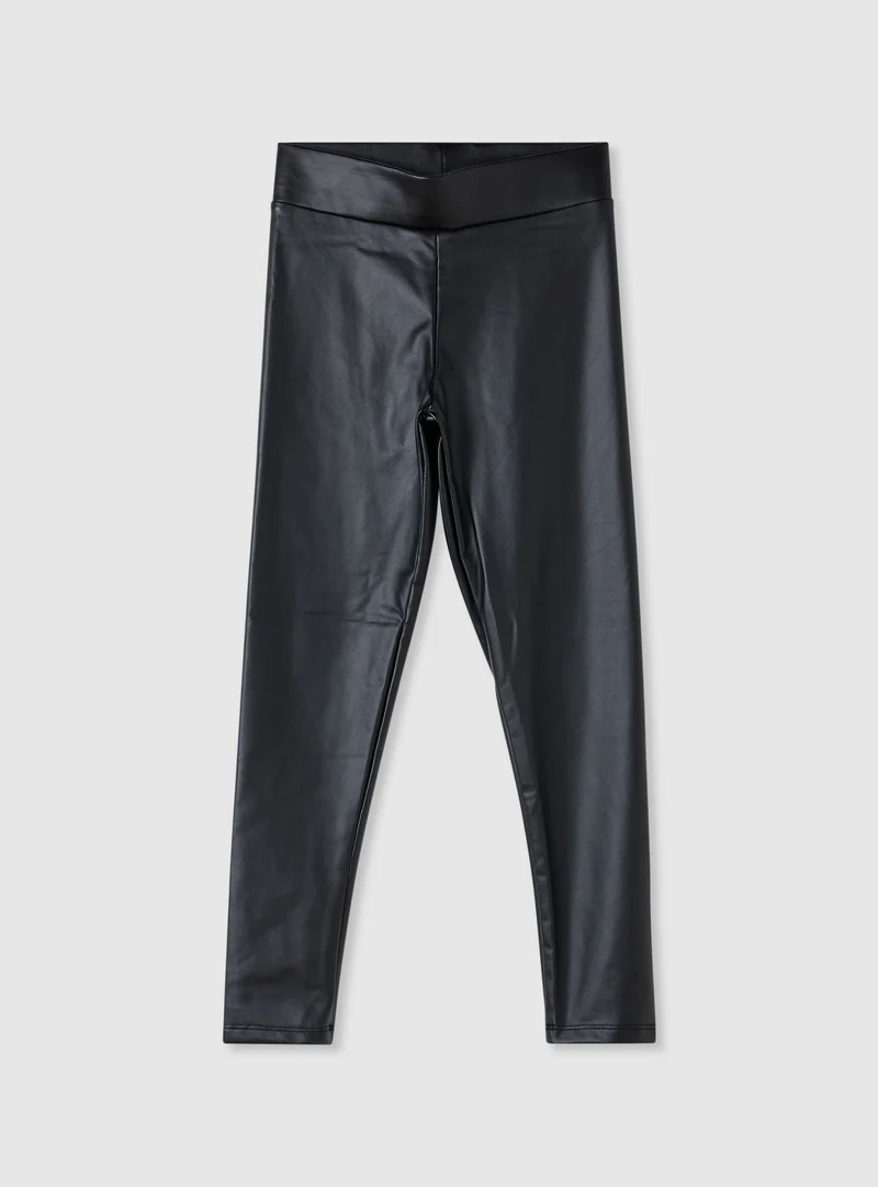 Leggings lunghi effetto pelle a vita alta