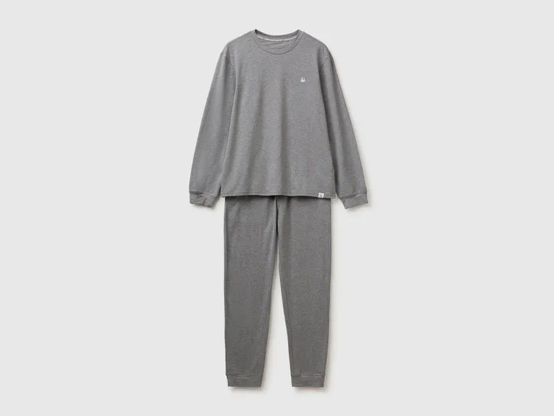 Pigiama lungo con logo in cotone stretch