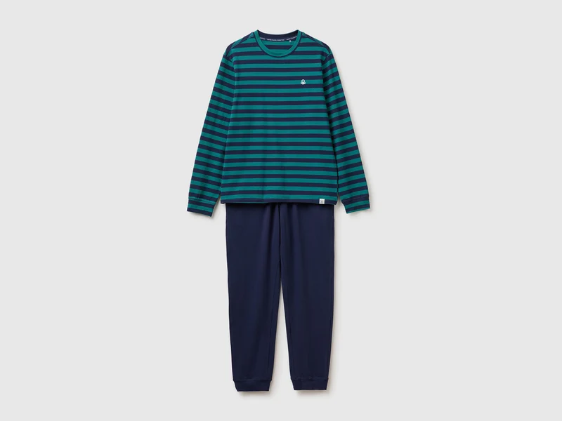 Pigiama lungo con logo in cotone stretch
