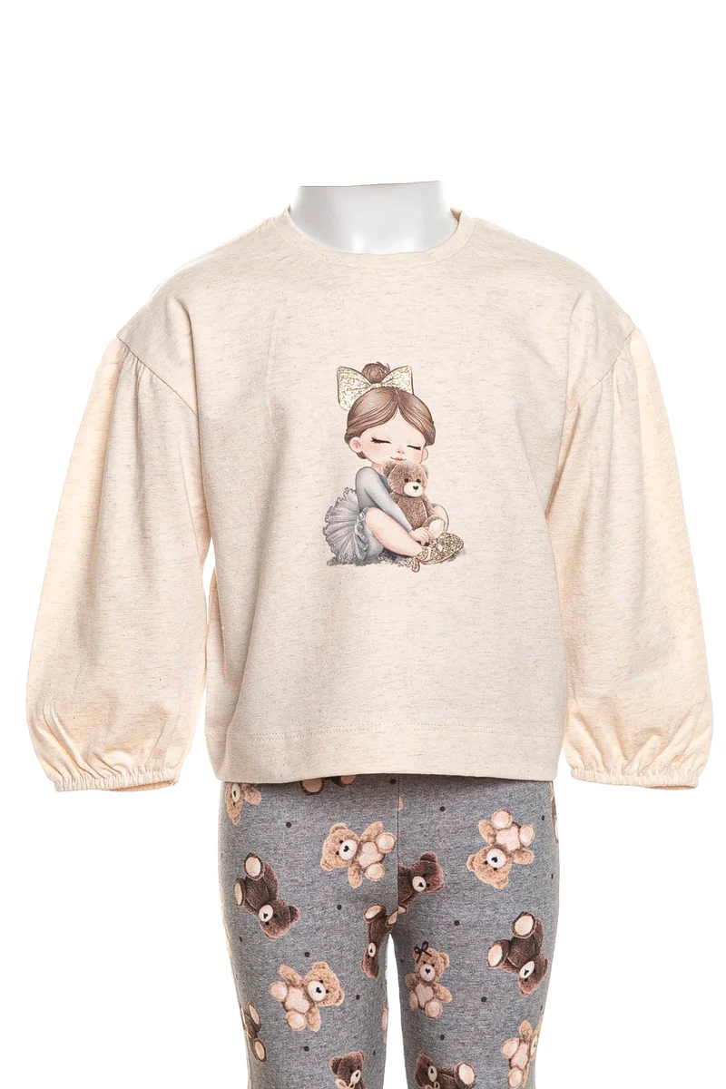- T Shirt Mayoral Balloon Sleeve Printed Ballerina Da Bambina Beige