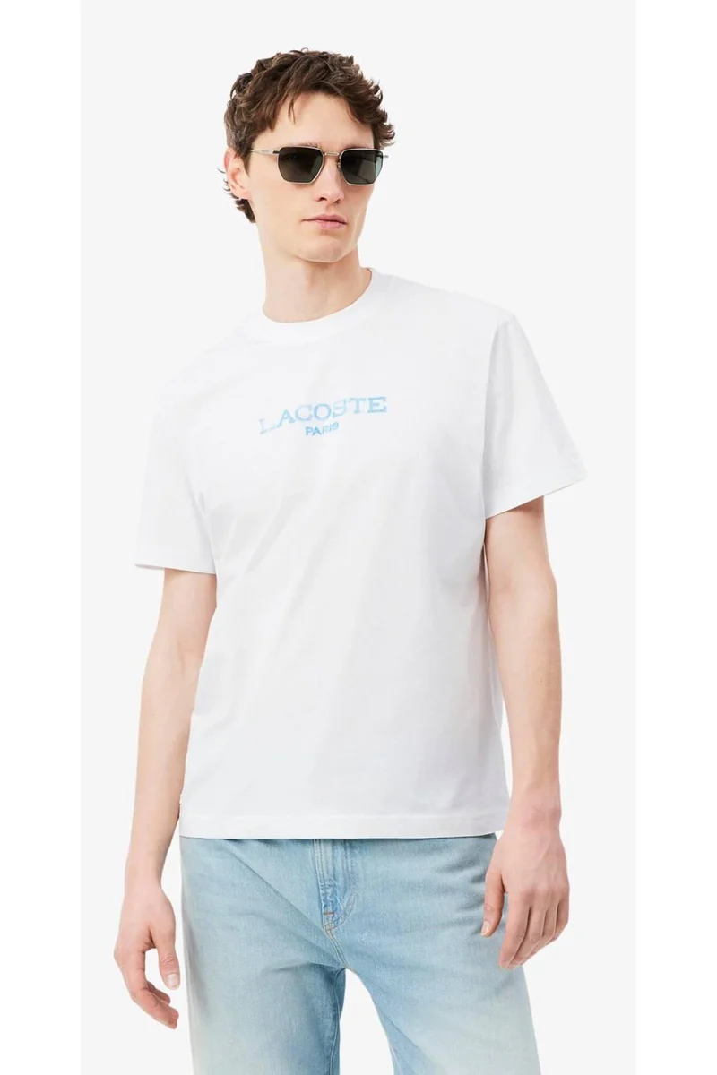 t-shirt a maniche corte in maglia di cotone biologico di peso medio. stampa lacoste aquarelle in tecnica