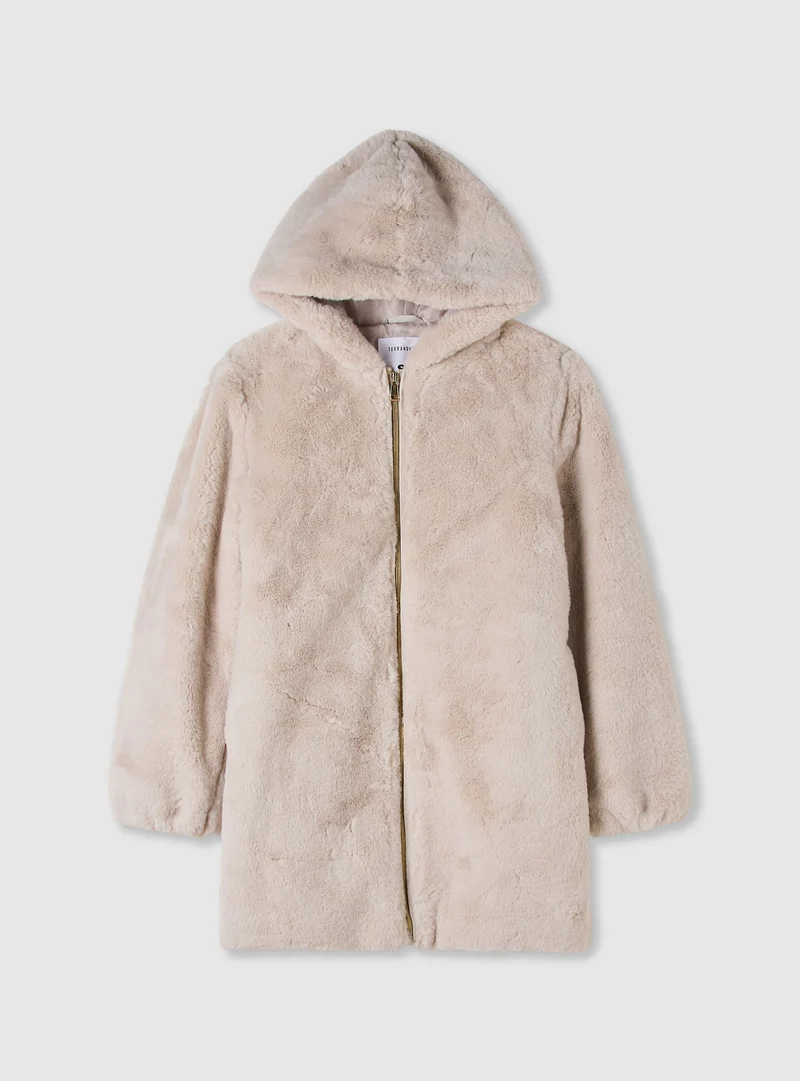 Pelliccia sintetica con cappuccio e zip