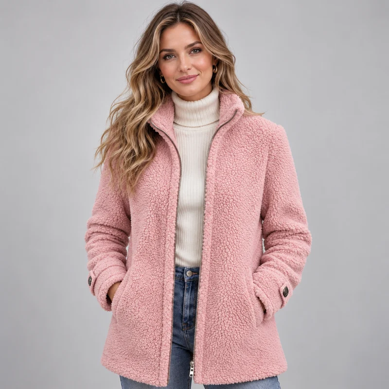 Women's Full-Zip Lambswool-Feel Stand Collar Jacket