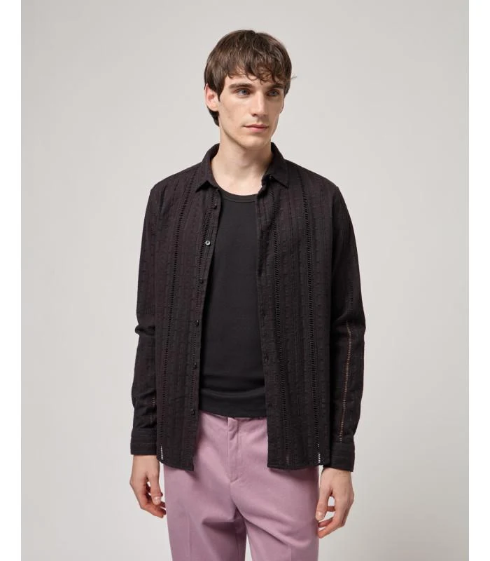 camicia ricamata con colletto a punte