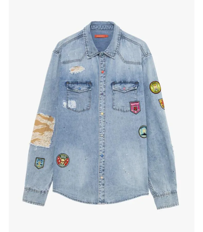 camicia jeans con tasche frontali