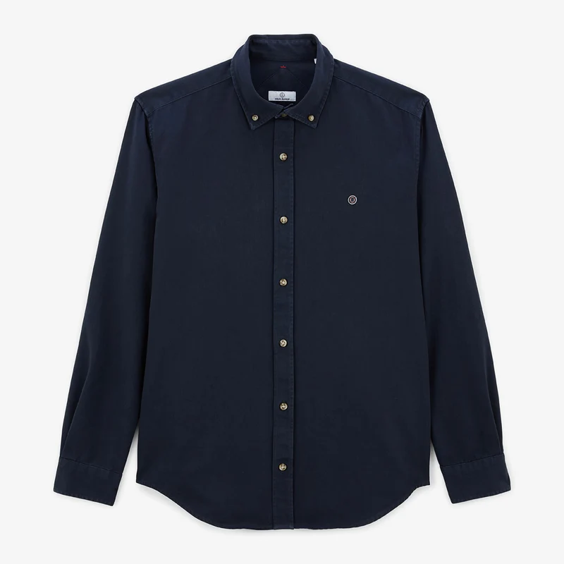 Chemise manches longues en coton twill unie bleu dark navy Charles