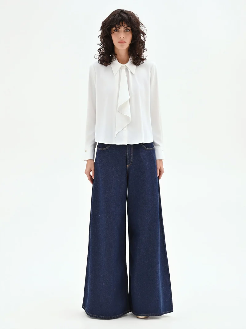 Camicia panna bianco con plastron asimmetrico