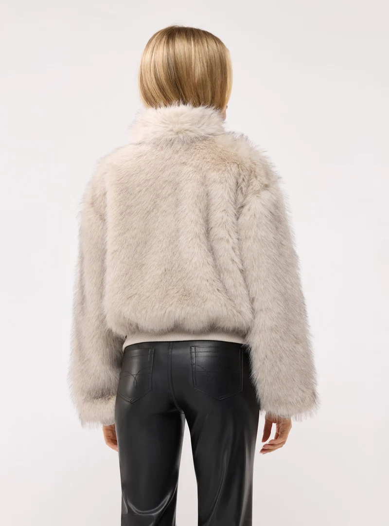 Bomber effetto pelo lungo con zip