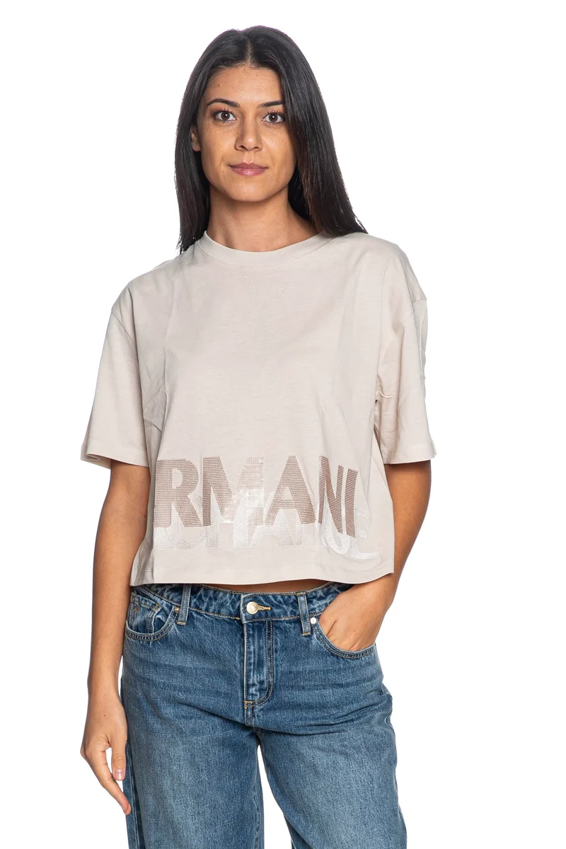 T Shirt Armani Exchange Cropped Ss Tee Da Donna Light Beige