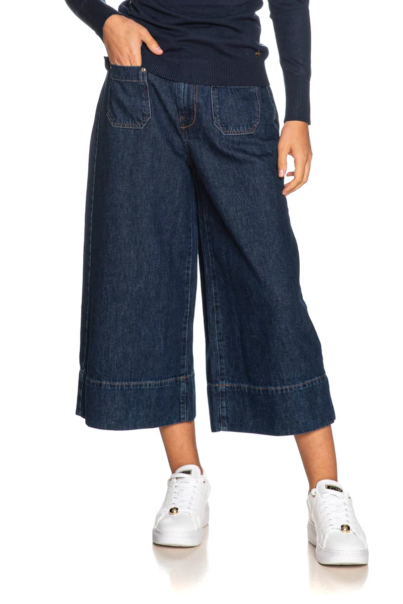 Jeans Morgan Pikilo Wide Cropped Da Donna Denim Dark Blu