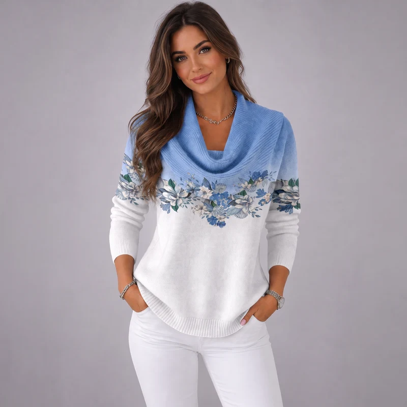 Women's Floral Sweater with Soft Neckline