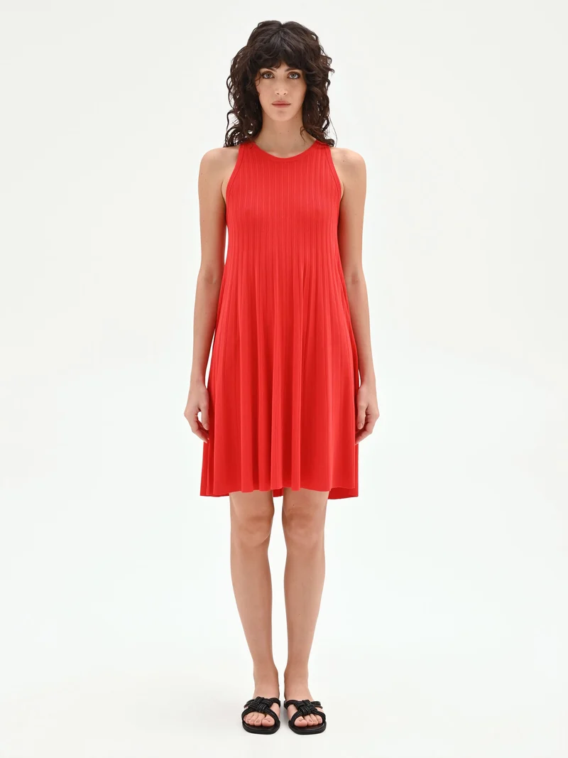 Abito in maglia plissé rosso fragola