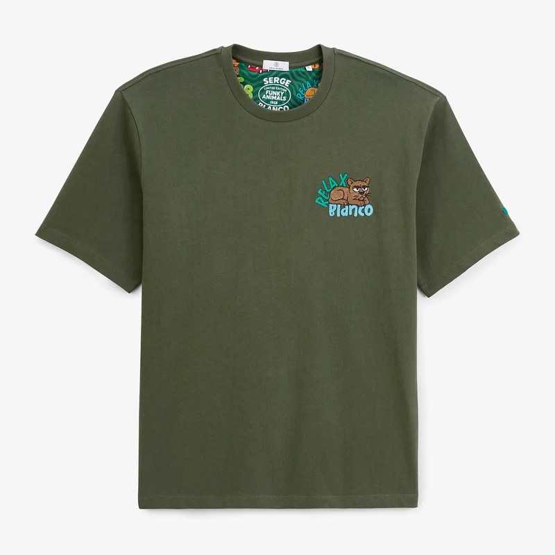 T-shirt manches courtes coton vert thym Funky Animals Thor