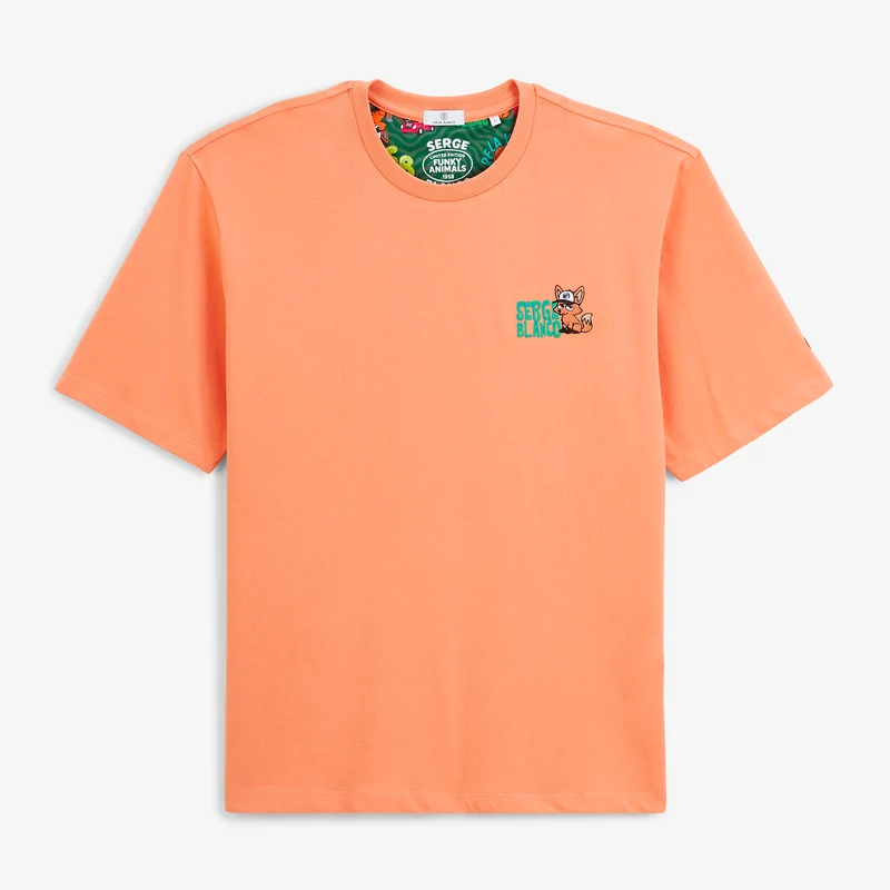 T-shirt manches courtes coton orange abricot Funky Animals Thor