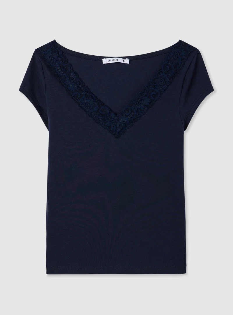 T-shirt con inserto in pizzo