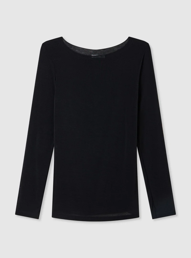 T-shirt a maniche lunghe con scollo a barca