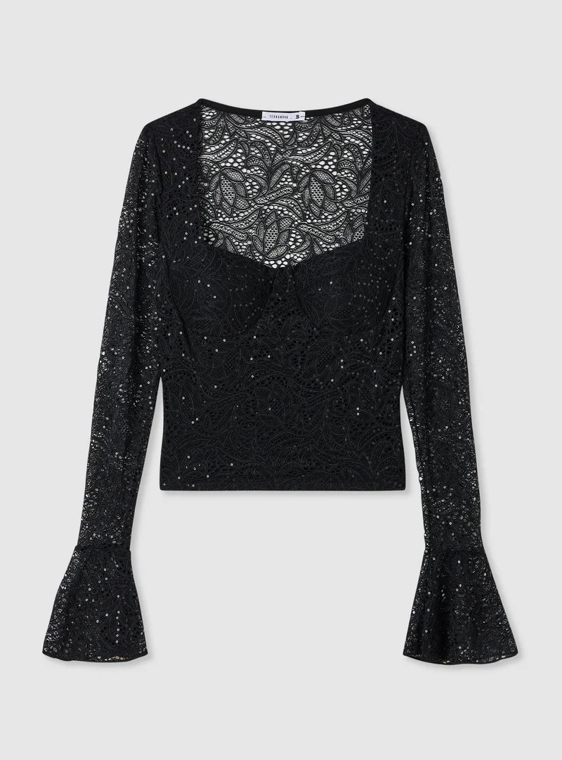 Top corsetto in pizzo con paillettes