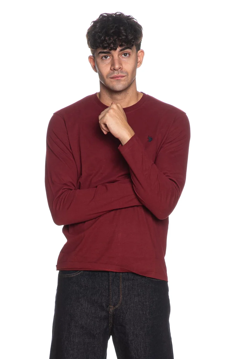 T Shirt U.S. Polo Assn. Akio Basic Ls Uomo Borgogna Manica Lunga
