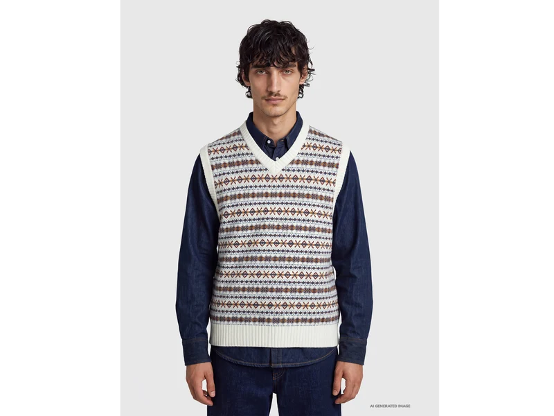 Gilet scollo a V jacquard in misto lana