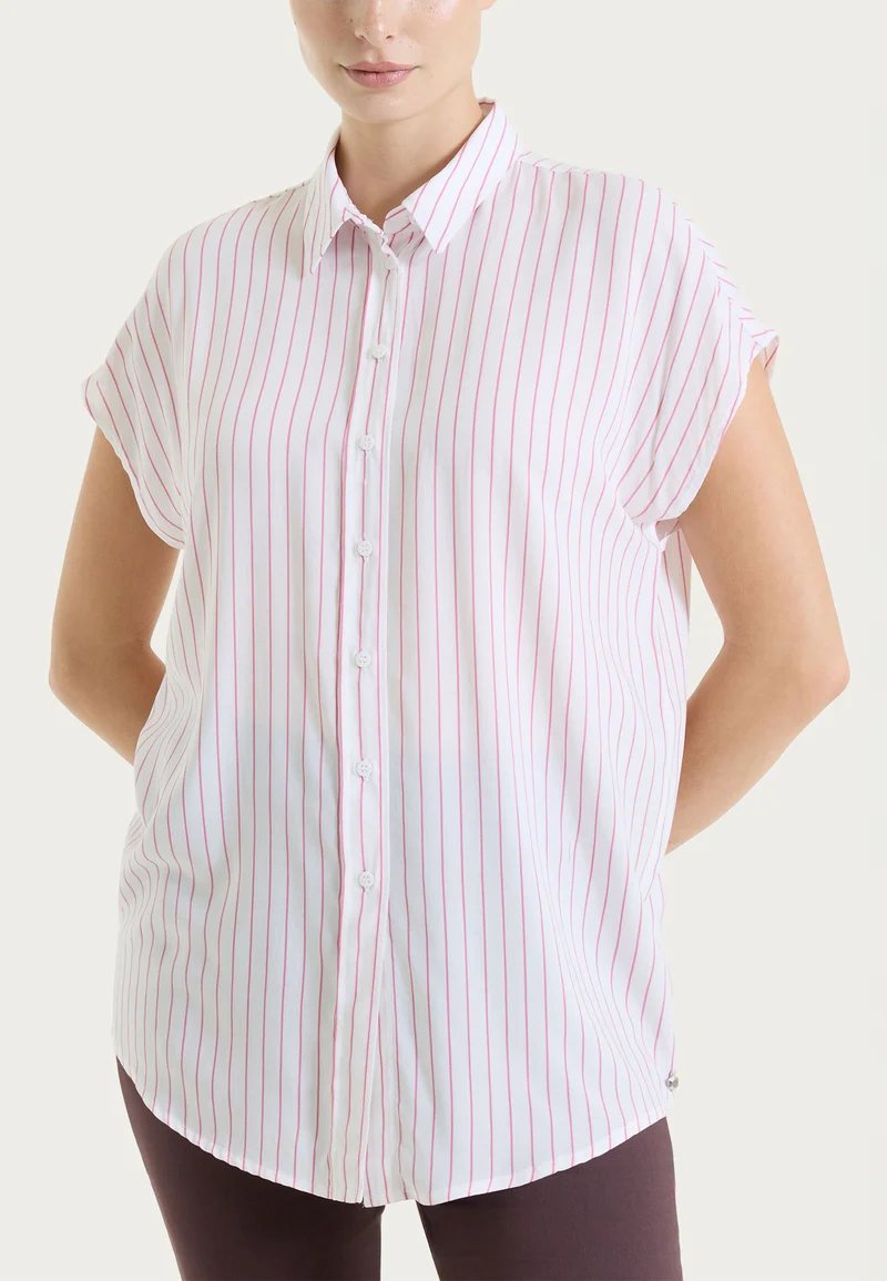 RAGNO Camicia Donna Mezza Manica Cotone Estivo Rigata DS57SM