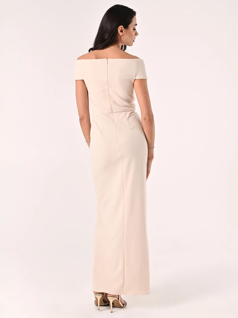 Abito Lungo Beige Chiaro in scuba Mano Crepe
