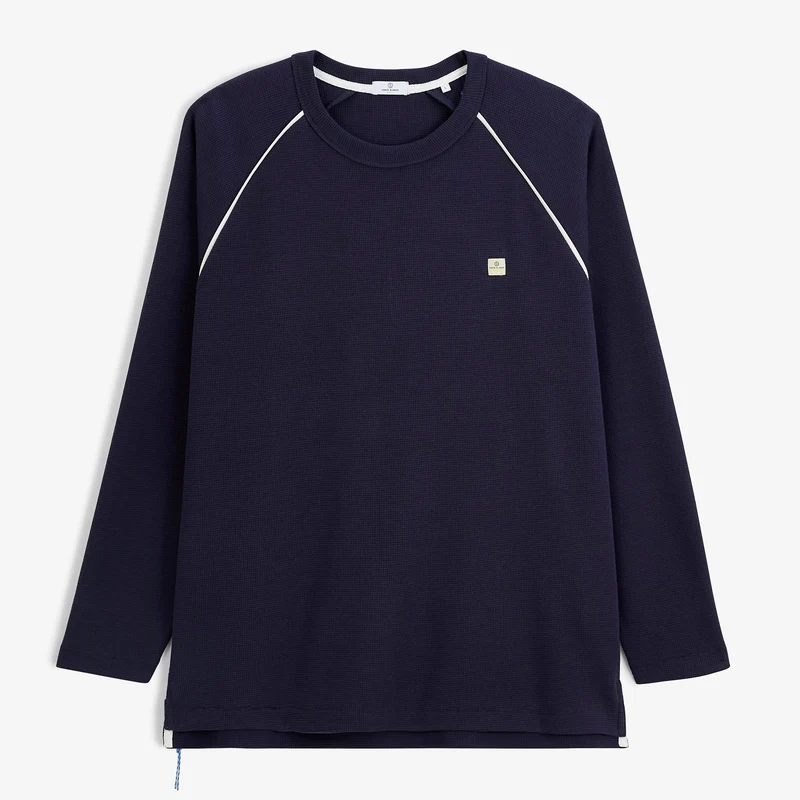 T-shirt manches longues col rond coton gaufré bleu marine SBPLAY