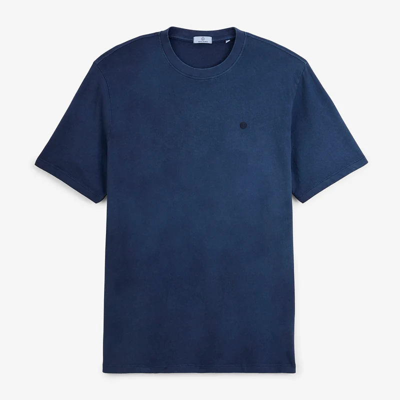 T-shirt manches courtes coton bleu marine foncé effet vieilli Théo