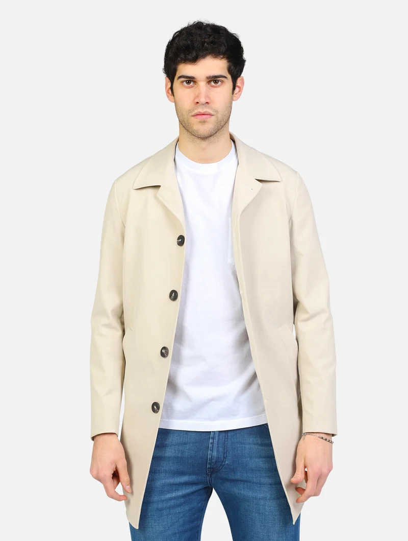 art. oc1s2s5j11: trench corto colletto alla francese e tasche verticali a taglio coperte