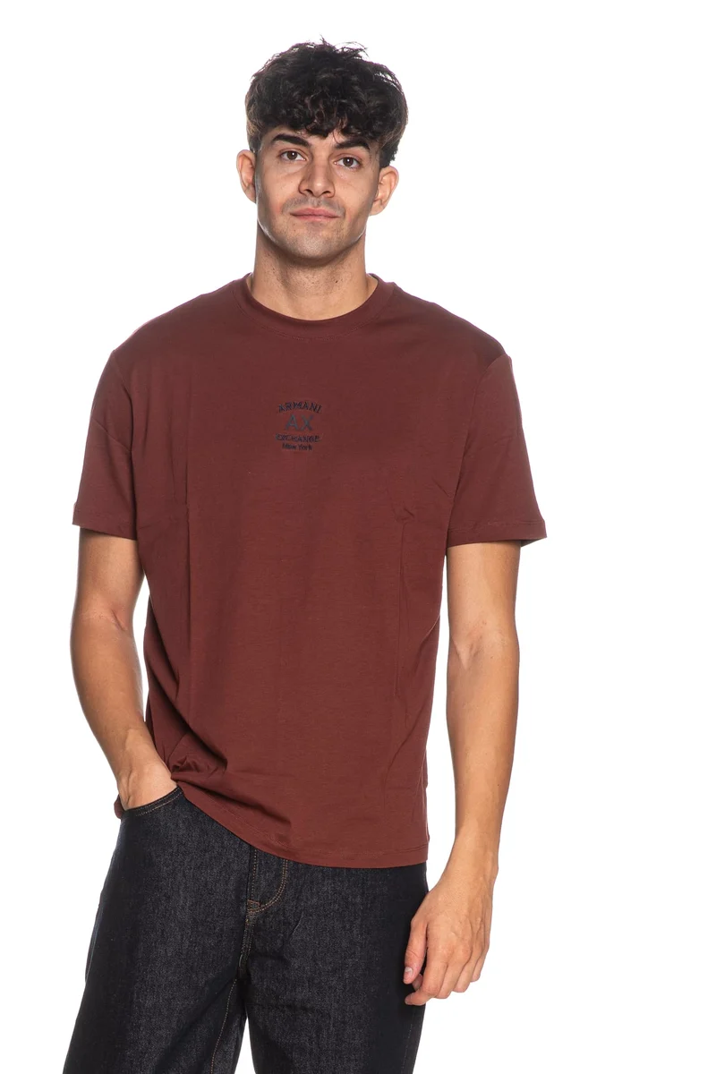 T-Shirt Armani Exchange Uomo Marrone Mattone Crew Emb Logo