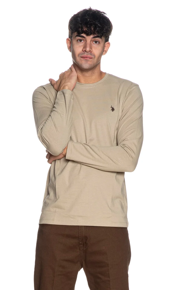 T Shirt U.S. Polo Assn. Akio Basic Ls Da Uomo Beige