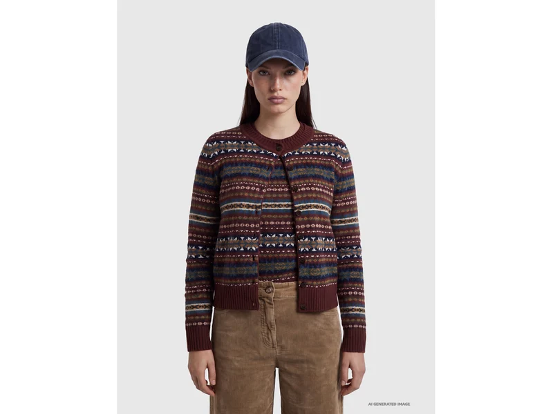 Cardigan jacquard in misto lana