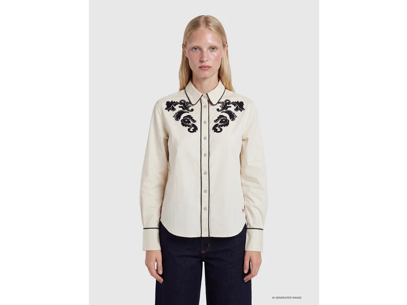 Camicia con ricami western in cotone stretch