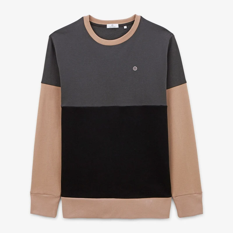 Sweat col rond tricolore gris anthracite