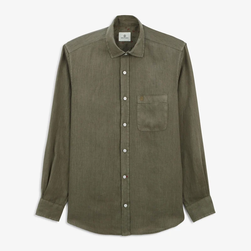 Chemise Charles en lin vert militaire