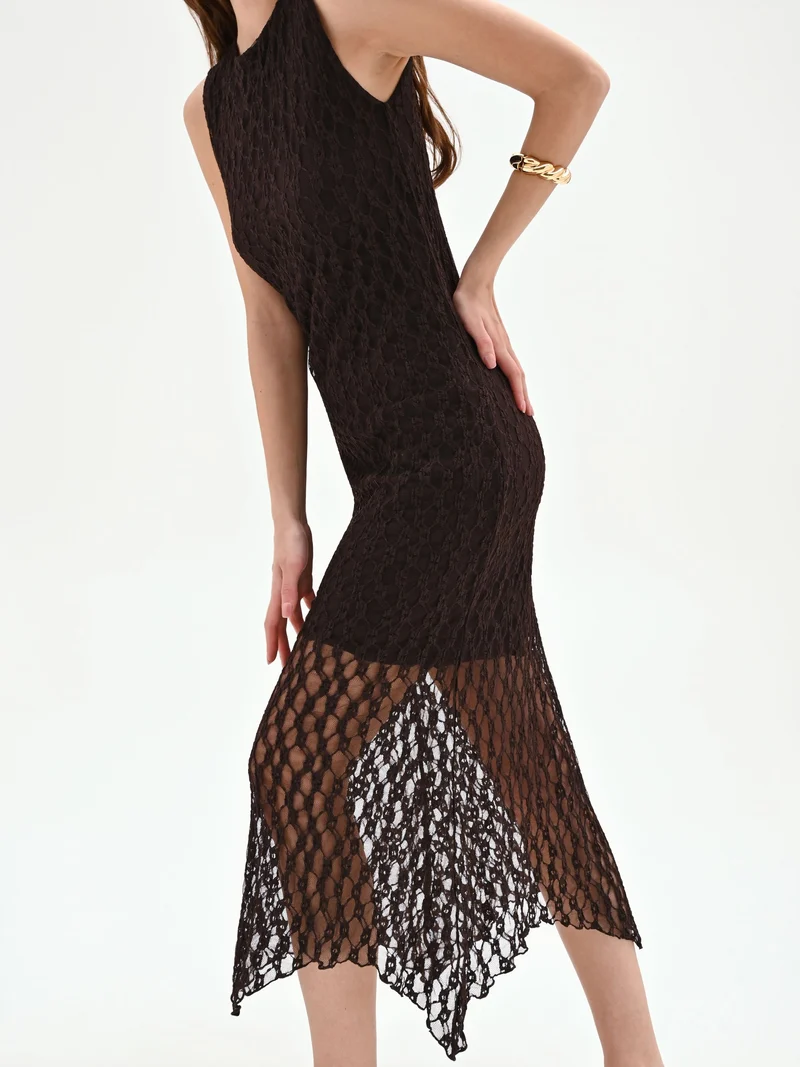 Abito tubino cioccolato in pizzo stretch