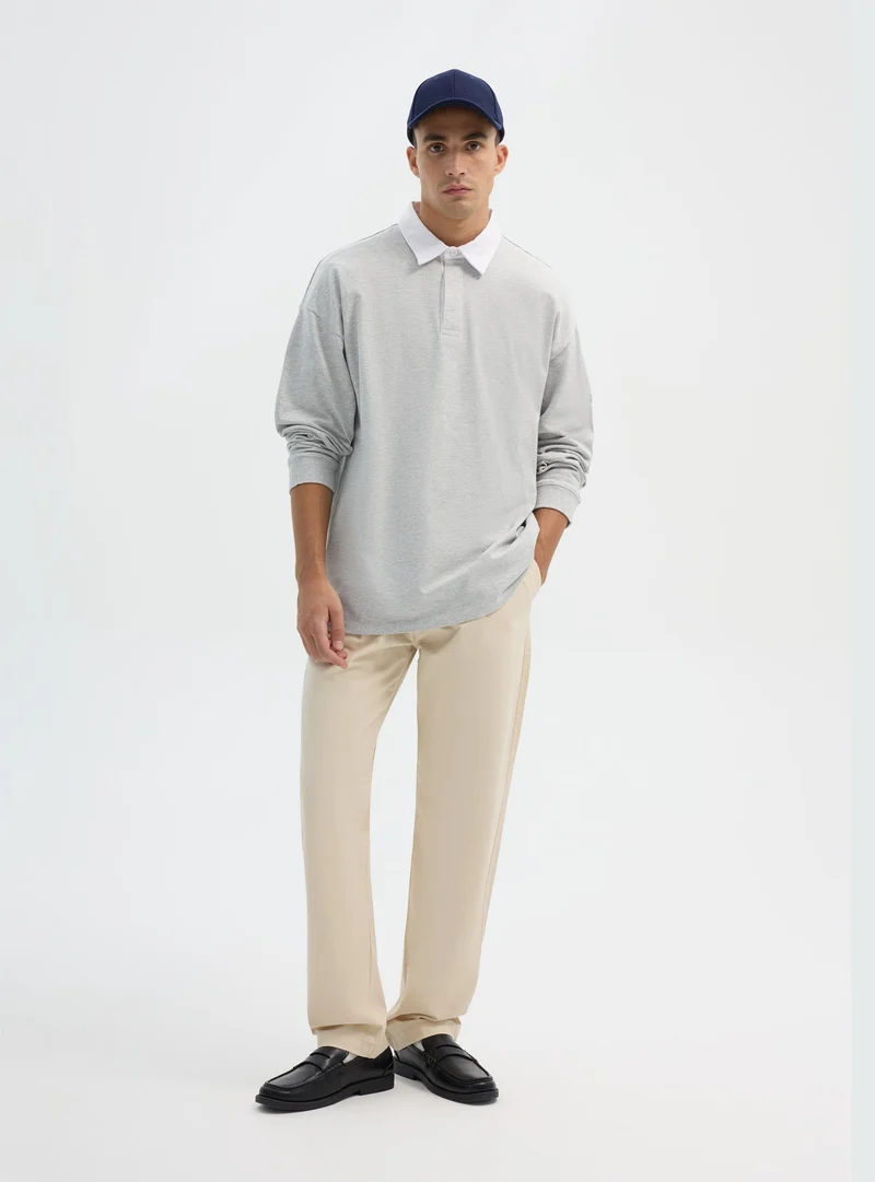 T-shirt a maniche lunghe stile polo con collo a contrasto