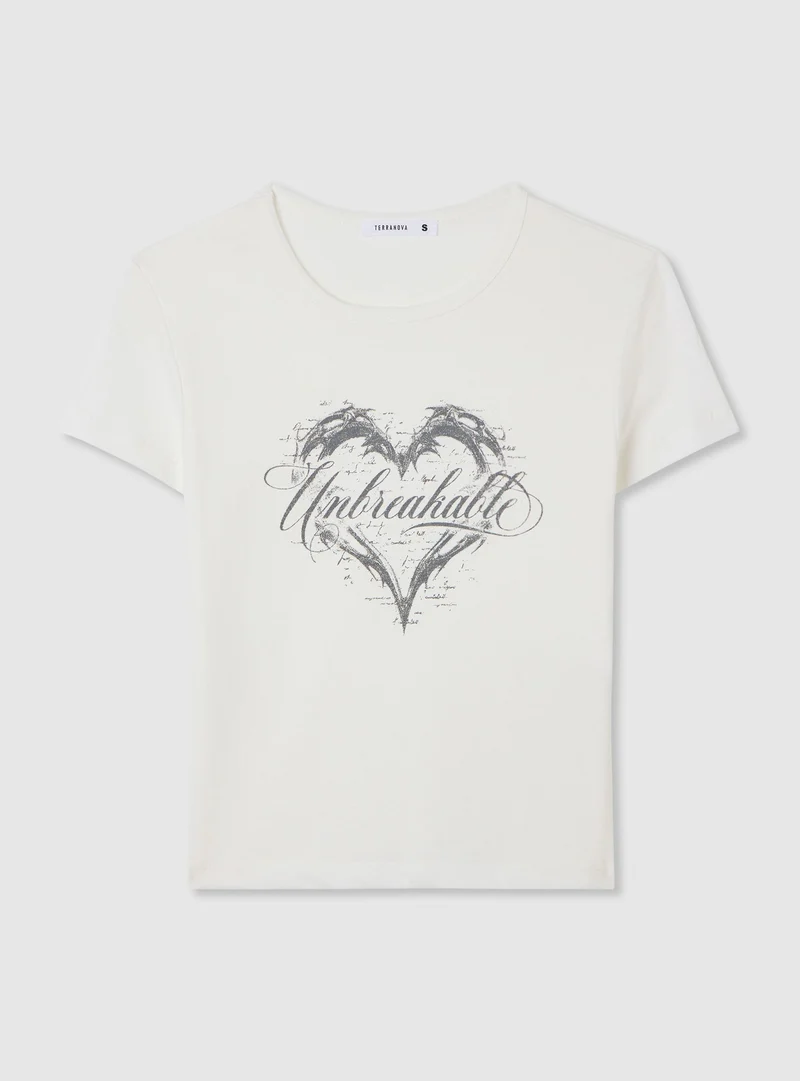 T-shirt slim con stampa cuore gotico