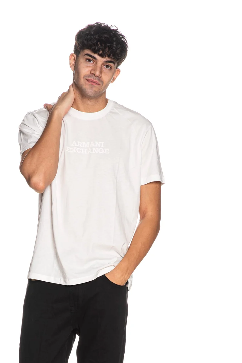 T Shirt Armani Exchange Crew Pixel Logo Ss Reg Tee Da Uomo Bianca