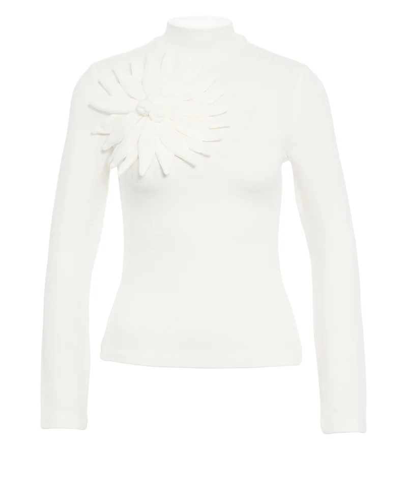 T-shirt a maniche lunghe con applicazione floreale
