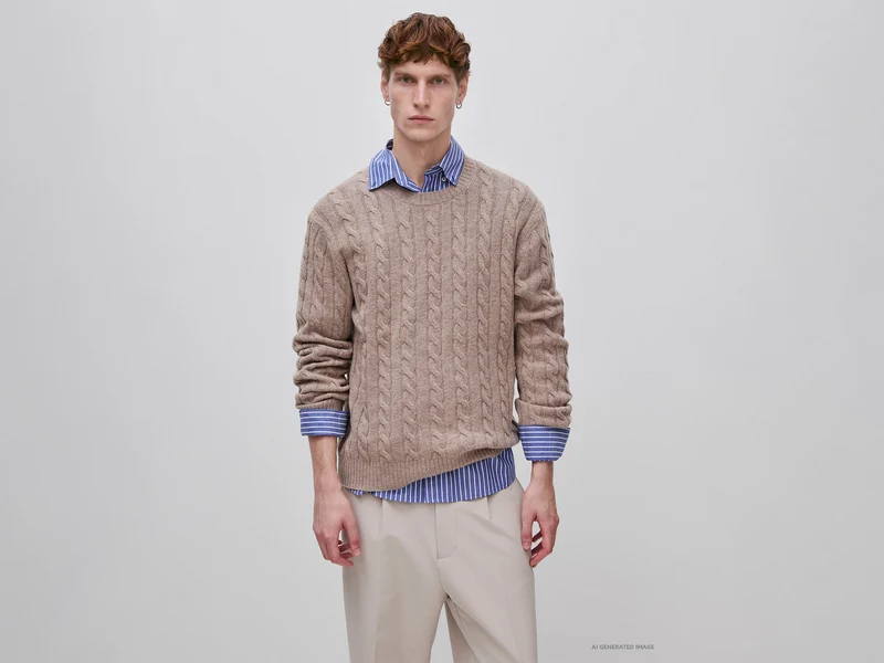 Maglia girocollo con trecce in misto lana