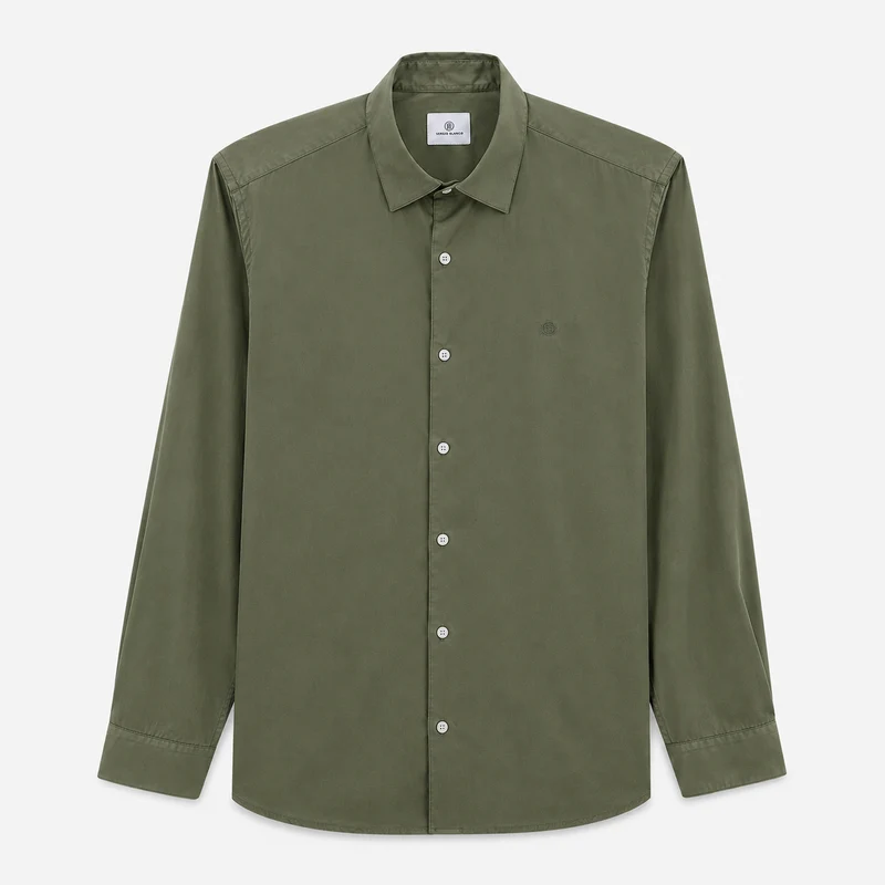 Chemise popeline confort manches longues vert militaire