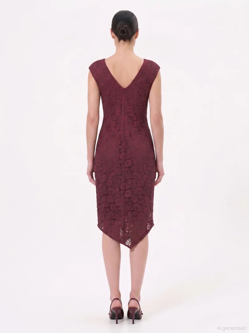 Tubino Bordeaux Asimmetrico in Pizzo Rebrodé