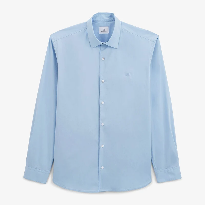 Chemise popeline confort manches longues bleu ciel