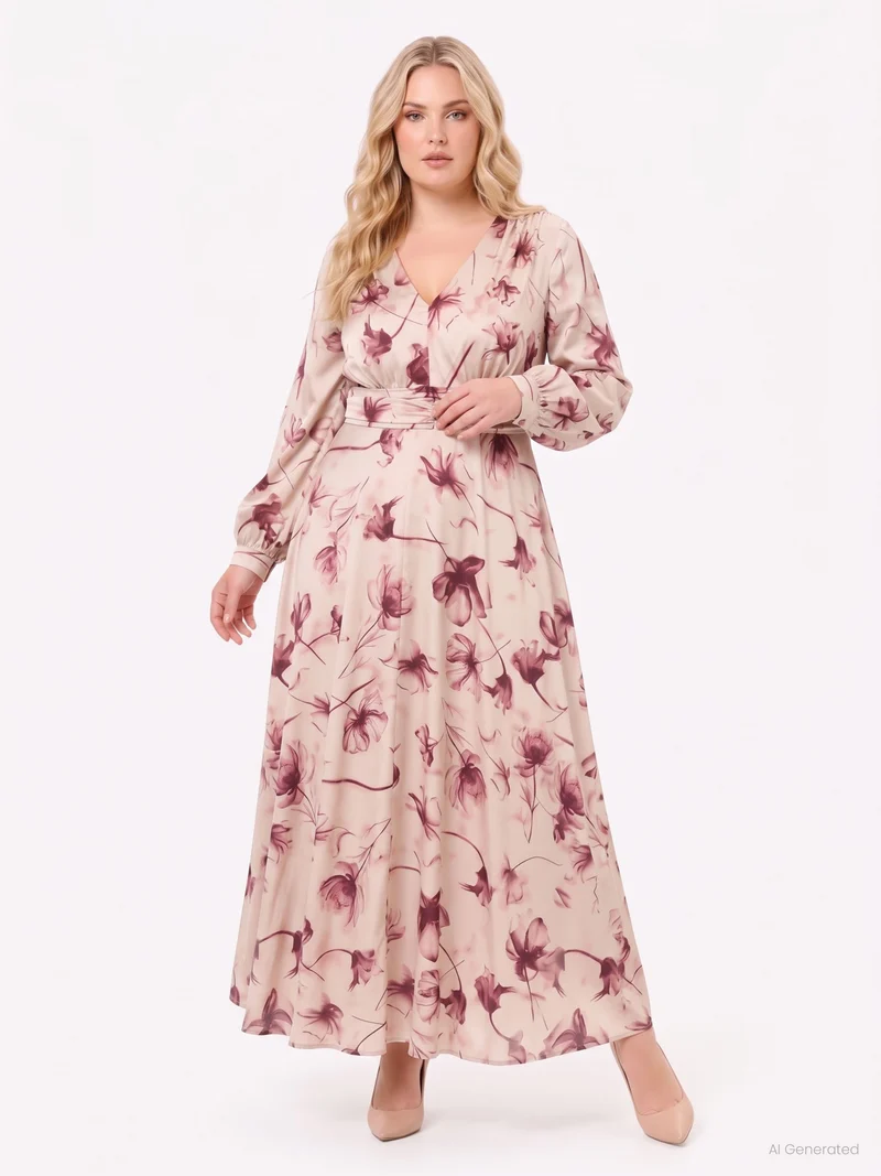Abito curvy lungo stampa floreale