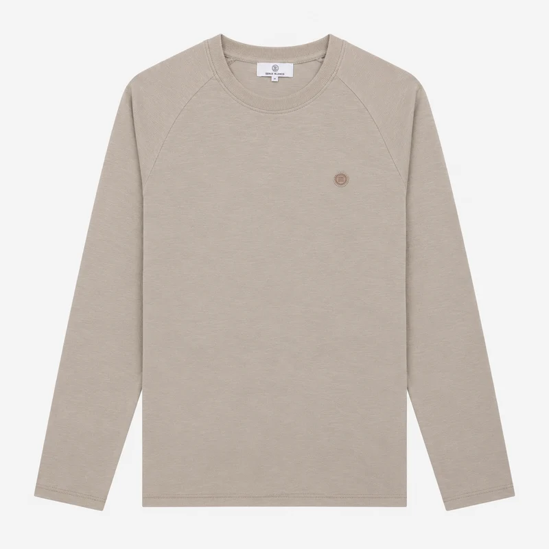 T-shirt manches longues col rond coton beige
