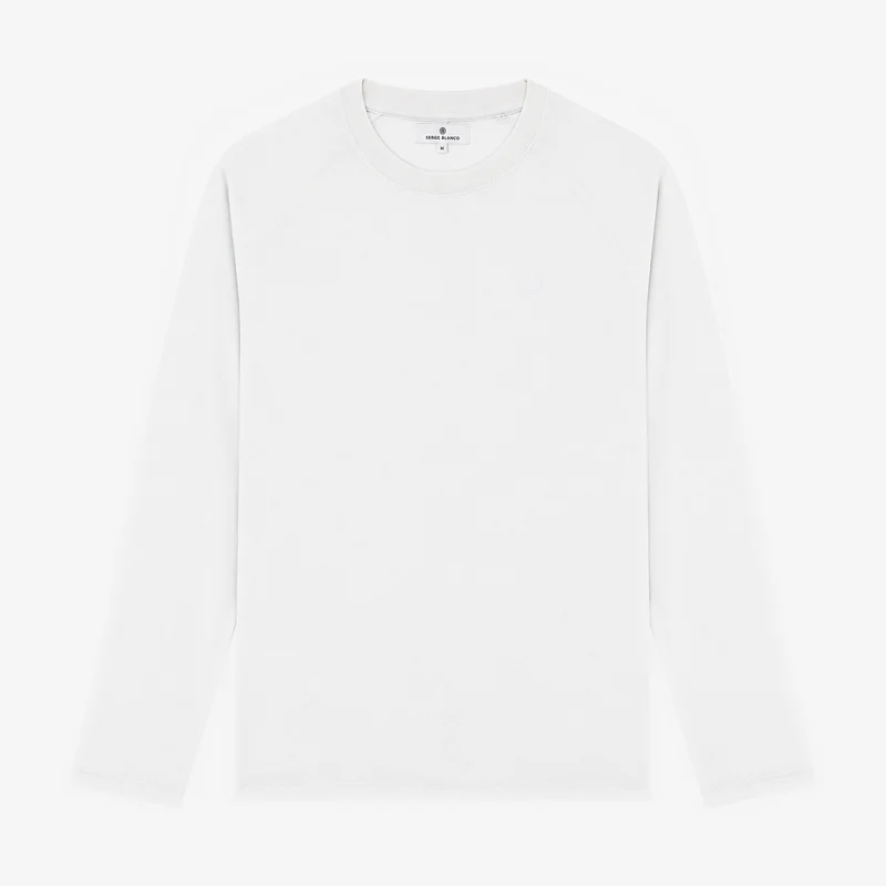 T-shirt manches longues col rond coton blanc