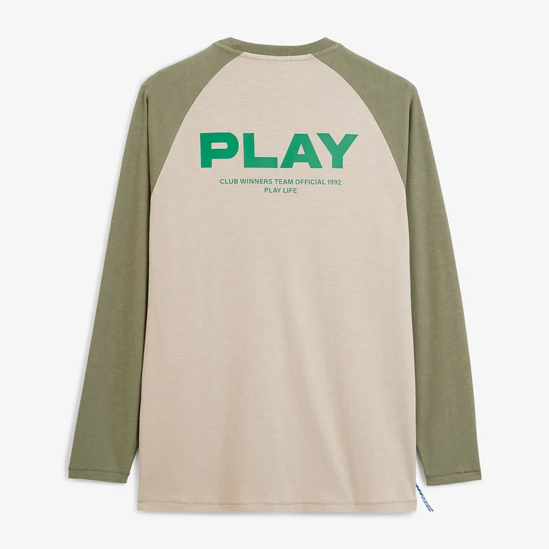 T-shirt manches longues imprimé coton beige sable et kaki SBPLAY