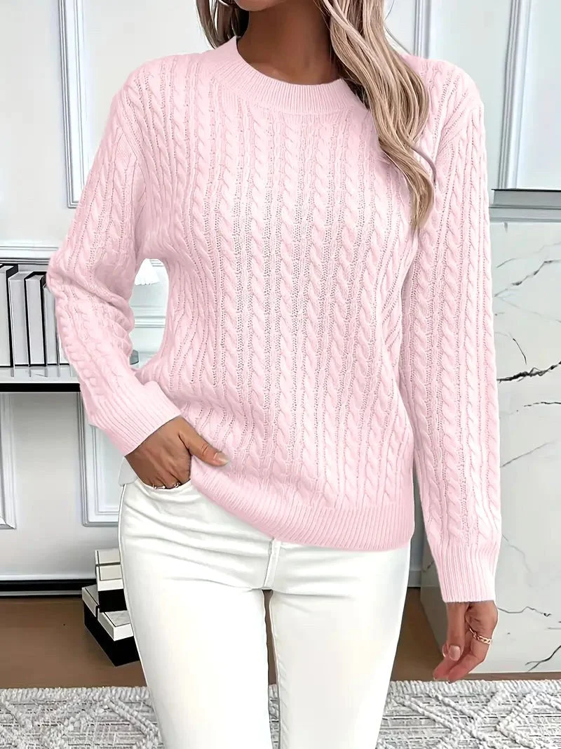 Women's Long Sleeve Cable Knit Jumper, Textured Autumn Sweater